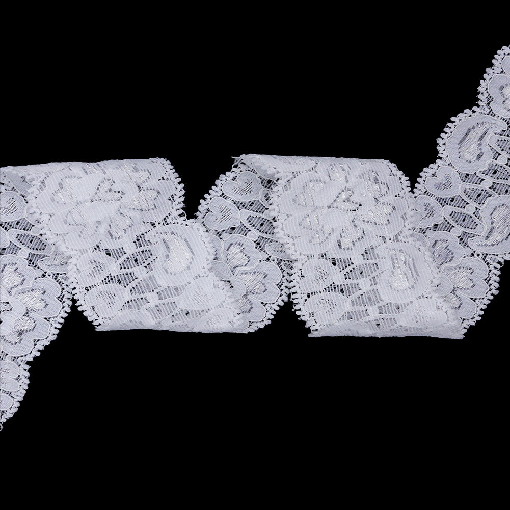 Famous NYC Designer White Floral Scalloped Stretch Corded Lace Trim - 1.625" Famous NYC Designer White Floral Scalloped Stretch Corded Lace Trim - 1.625"