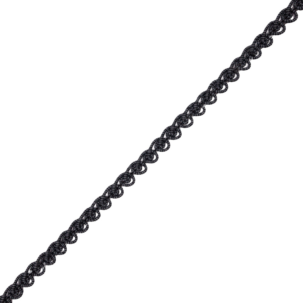Famous NYC Designer Black and Gray Striped Swirls Gimp Braided Trim - 0.375" Famous NYC Designer Black and Gray Striped Swirls Gimp Braided Trim - 0.375"