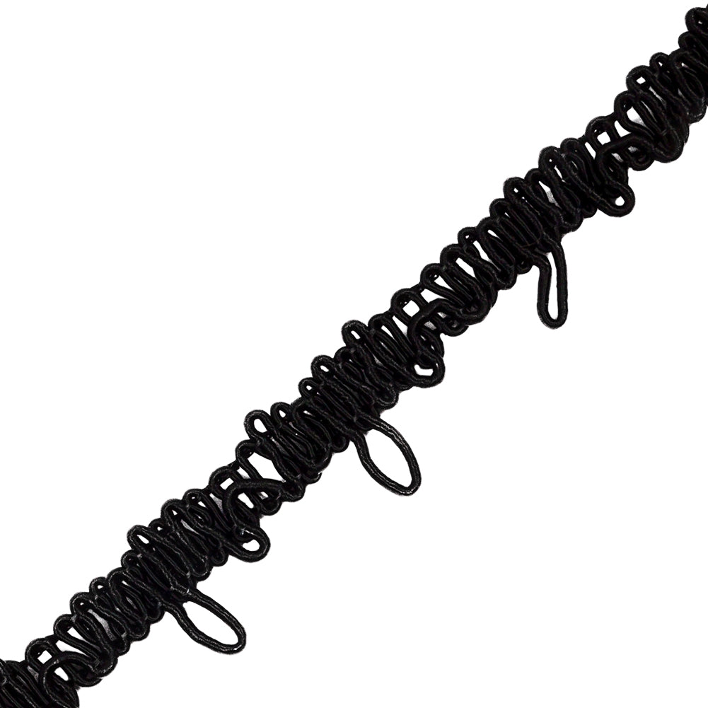 Famous NYC Designer Black Button Loop Gimp Braided Trim - 0.75" Detail Famous NYC Designer Black Button Loop Gimp Braided Trim - 0.75" Detail