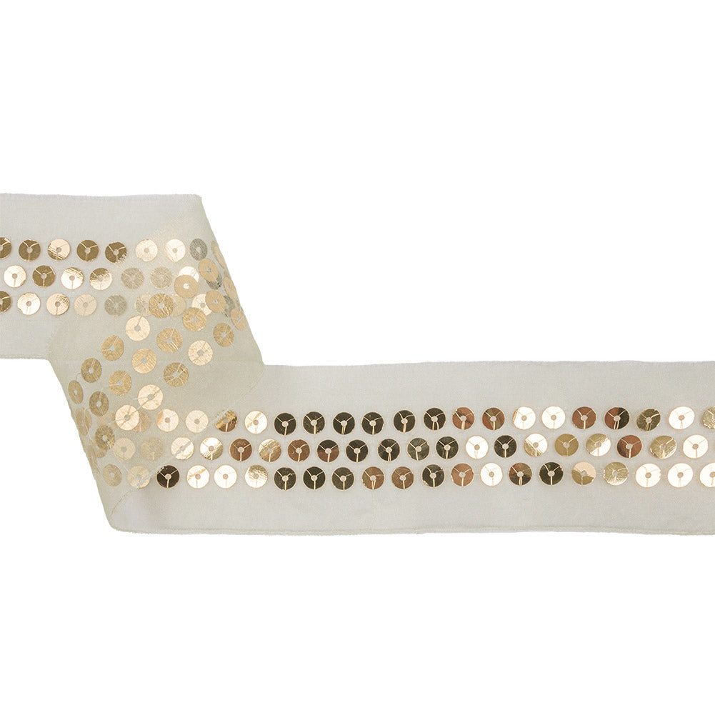 Ivory and Gold Sequined Organza Ribbon - 2" Ivory and Gold Sequined Organza Ribbon - 2"