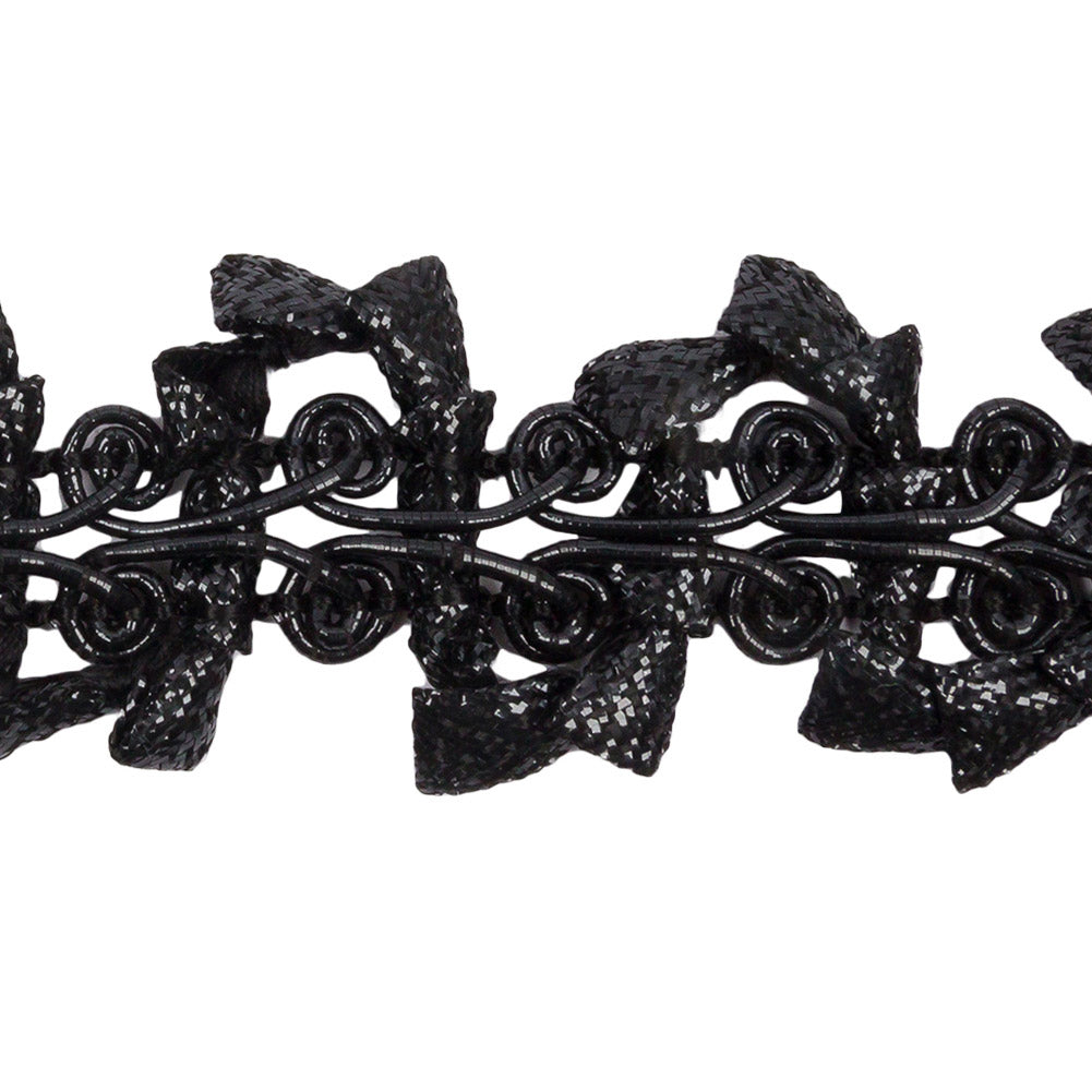 Famous NYC Designer Metallic Black Abstract Gimp Braided Trim - 1.5" Detail Famous NYC Designer Metallic Black Abstract Gimp Braided Trim - 1.5" Detail