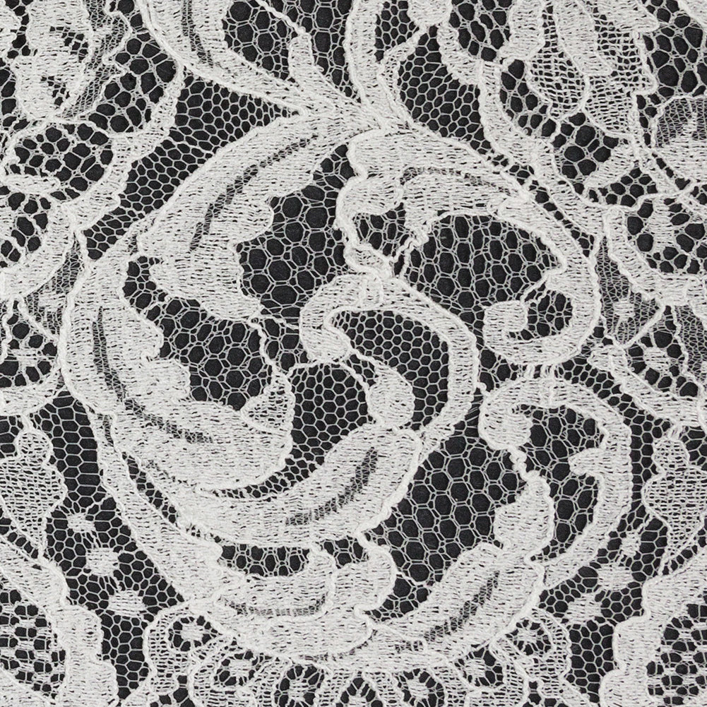 Ivory Flowers and Leaves Scalloped Motif Lace Trim - 10.5" Detail Ivory Flowers and Leaves Scalloped Motif Lace Trim - 10.5" Detail