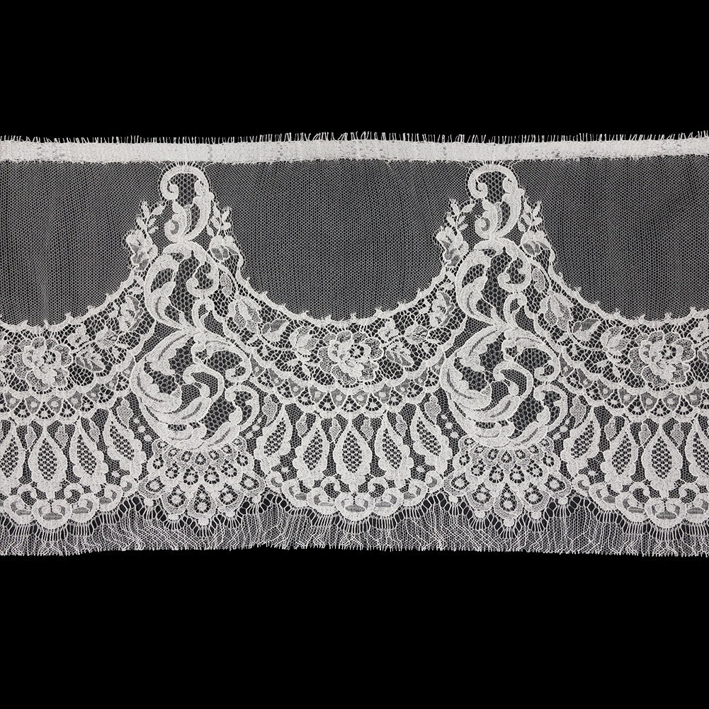 Ivory Flowers and Leaves Scalloped Motif Lace Trim - 10.5" Ivory Flowers and Leaves Scalloped Motif Lace Trim - 10.5"