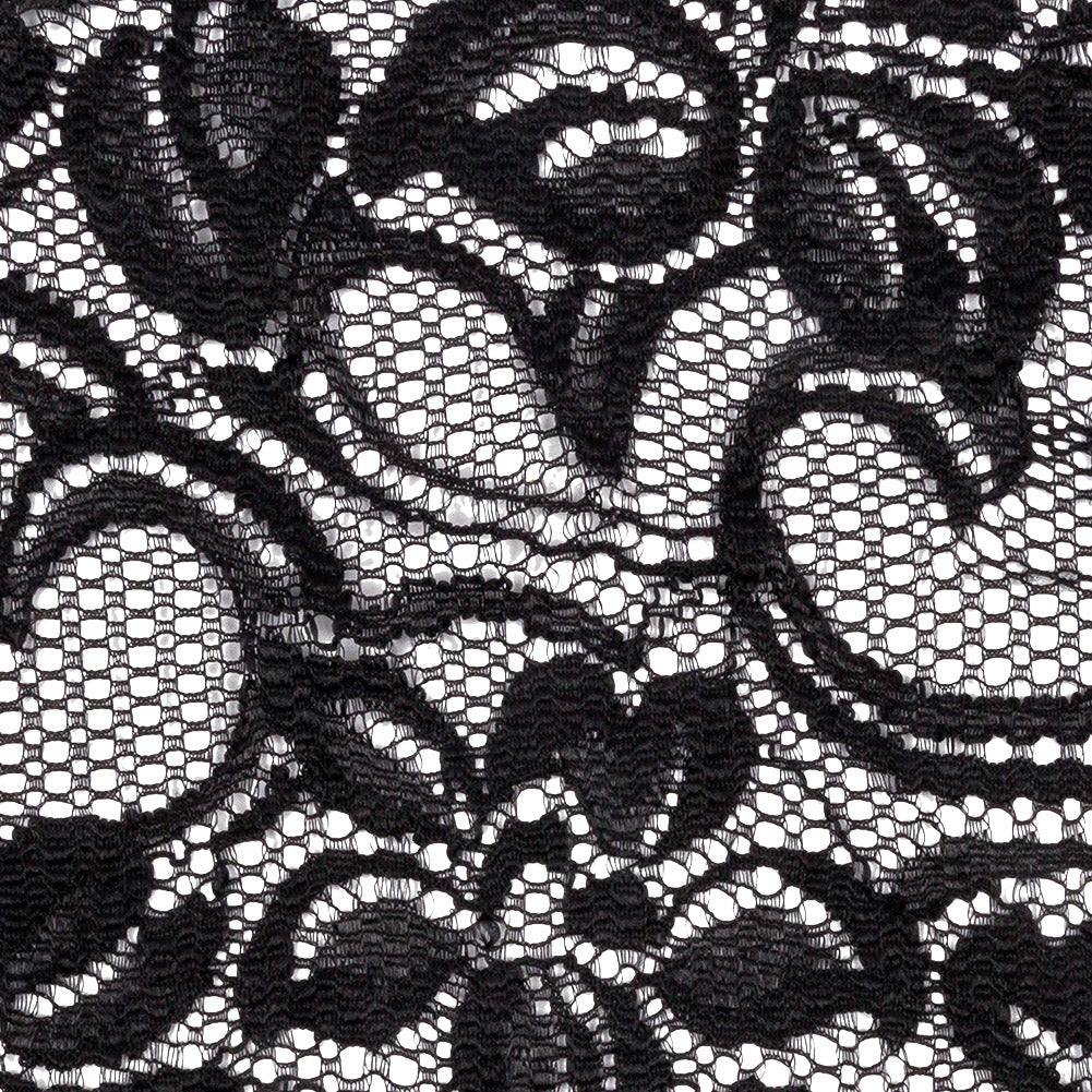 Black Floral Stretch Lace with Scalloped Edges - 6" Detail Black Floral Stretch Lace with Scalloped Edges - 6" Detail