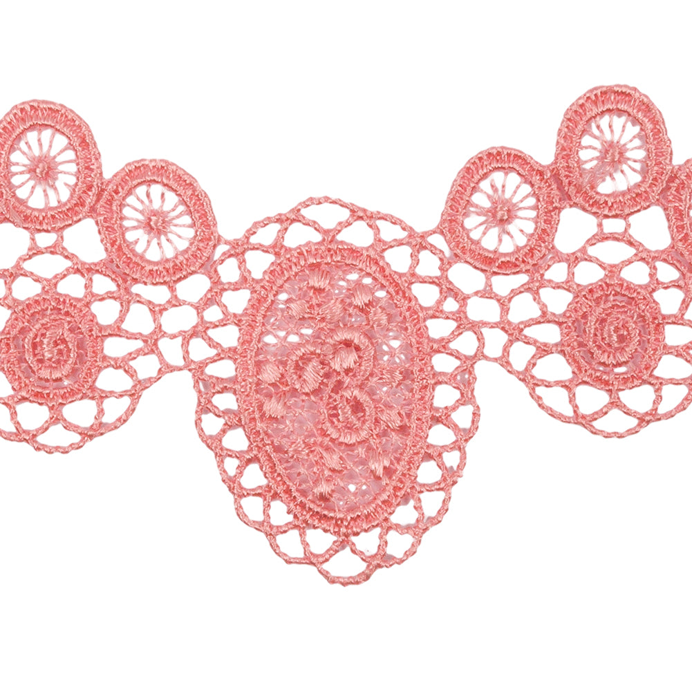 Salmon Pink Geometric Flowers and Medallions Venise Lace Trim - 2" Detail Salmon Pink Geometric Flowers and Medallions Venise Lace Trim - 2" Detail