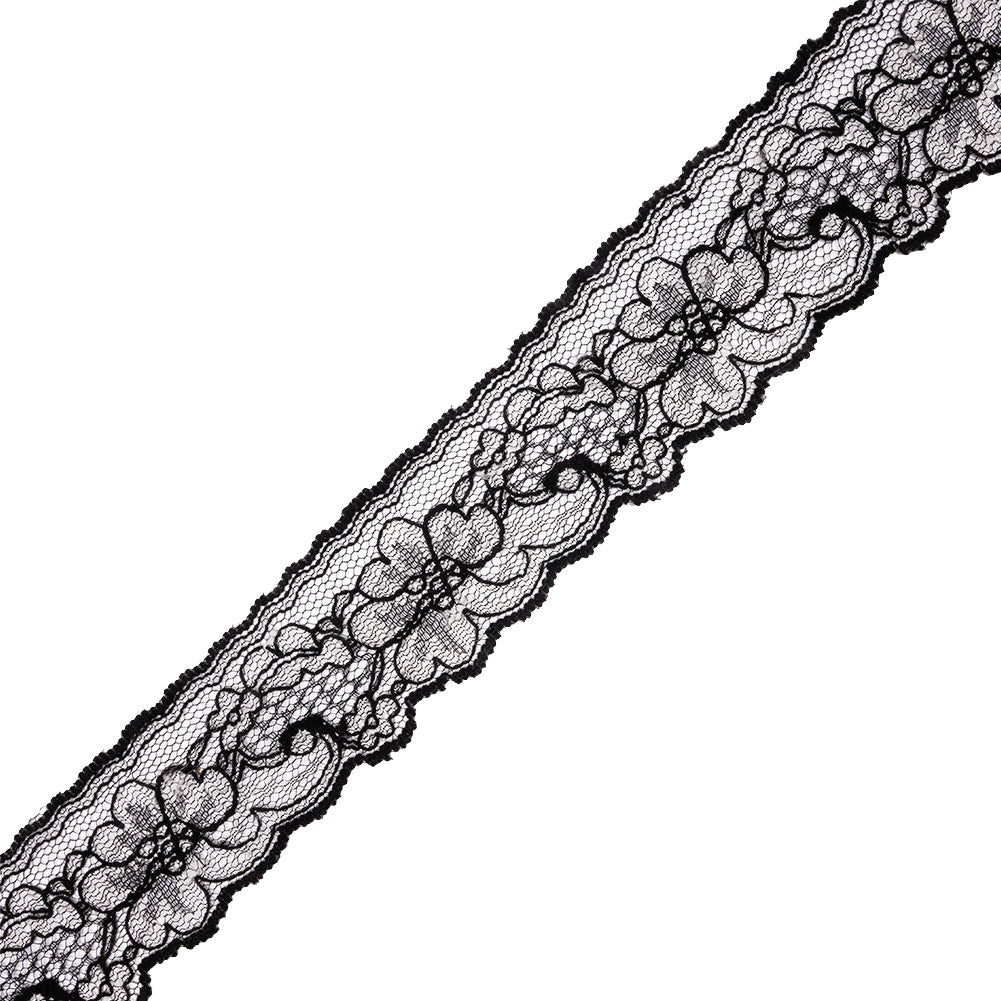 Black and White Floral Re-Embroidered Lace Trim - 1.875" Black and White Floral Re-Embroidered Lace Trim - 1.875"