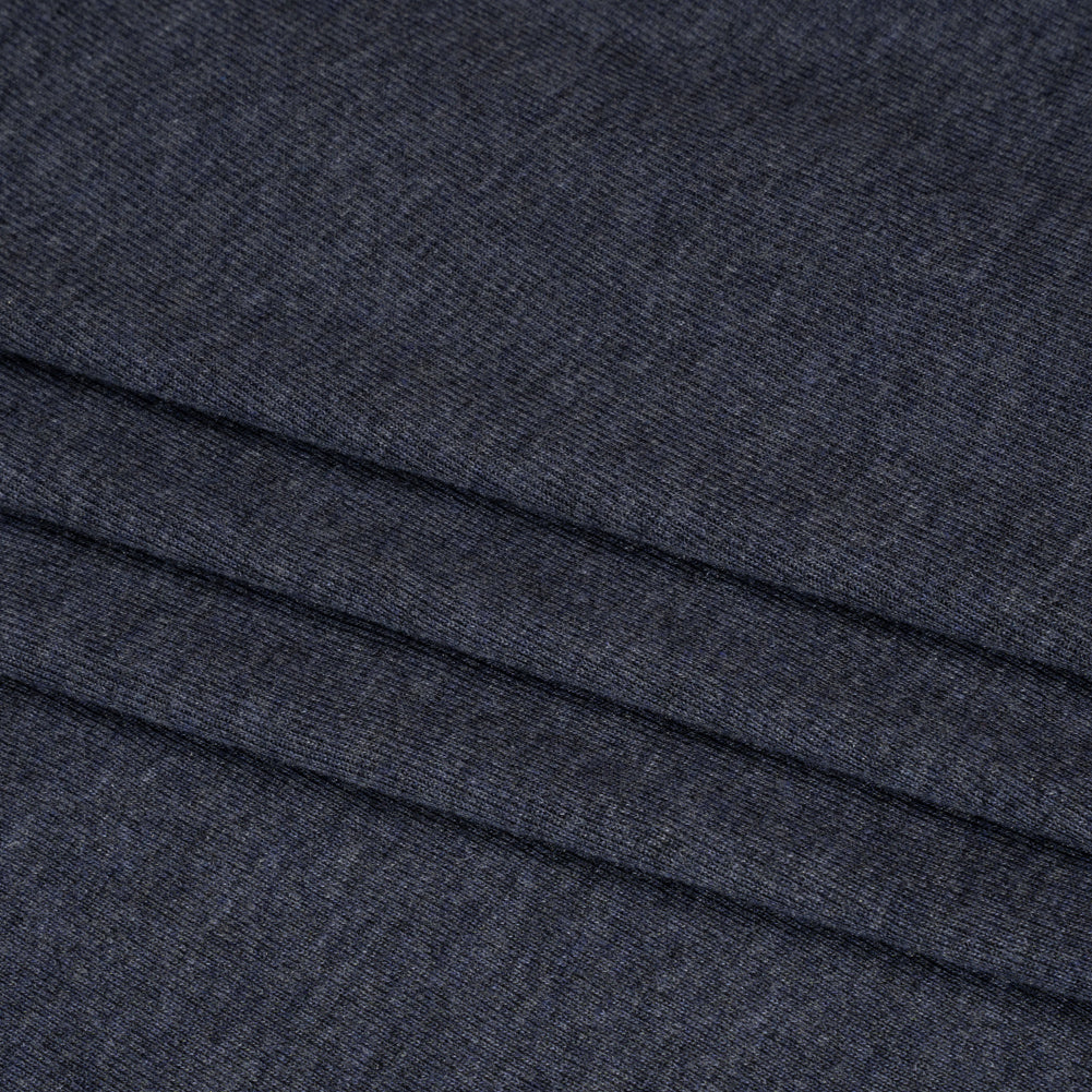 Cotton and Modal 1x1 Rib Knit - Heathered Navy Blue Folded Cotton and Modal 1x1 Rib Knit - Heathered Navy Blue Folded