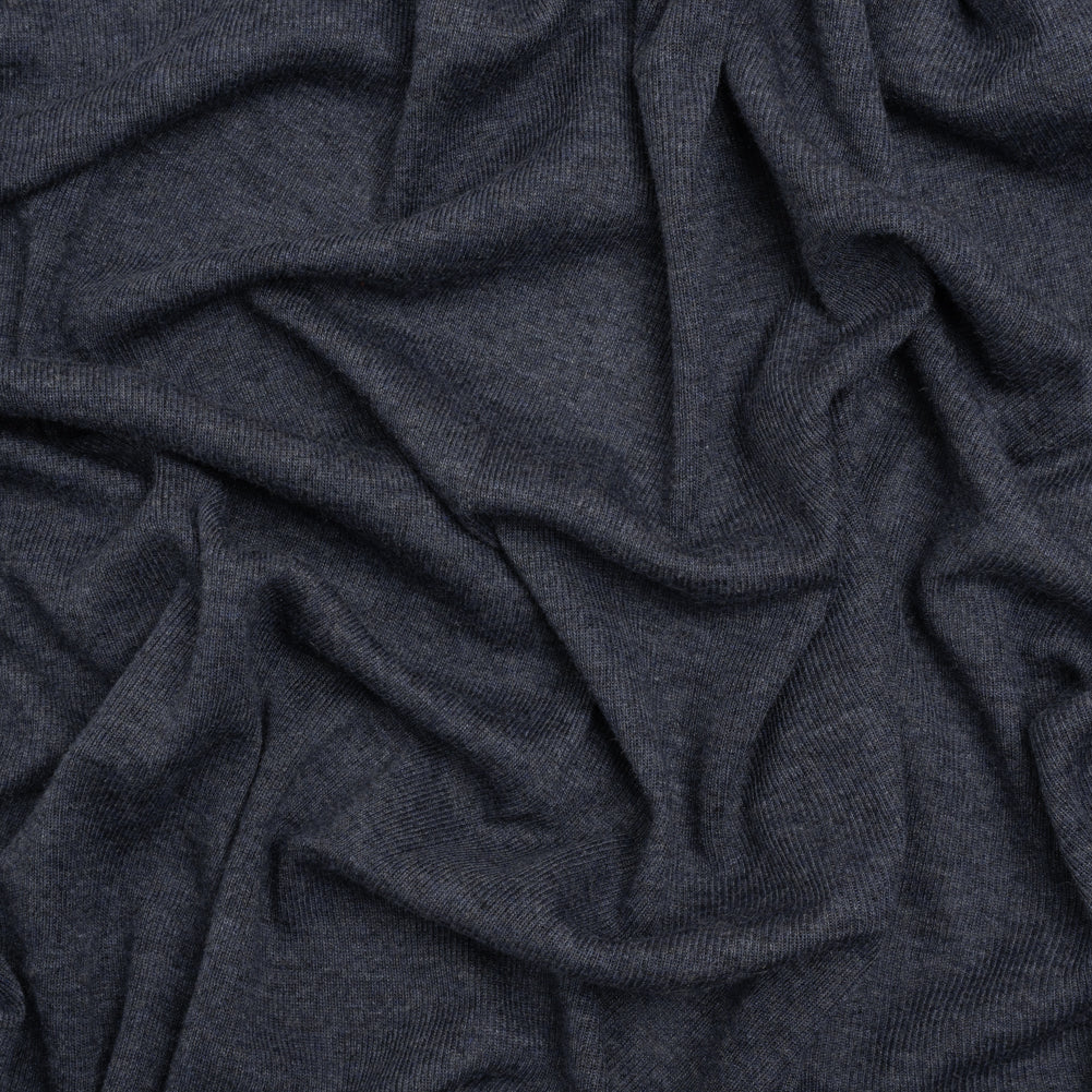 Cotton and Modal 1x1 Rib Knit - Heathered Navy Blue Cotton and Modal 1x1 Rib Knit - Heathered Navy Blue