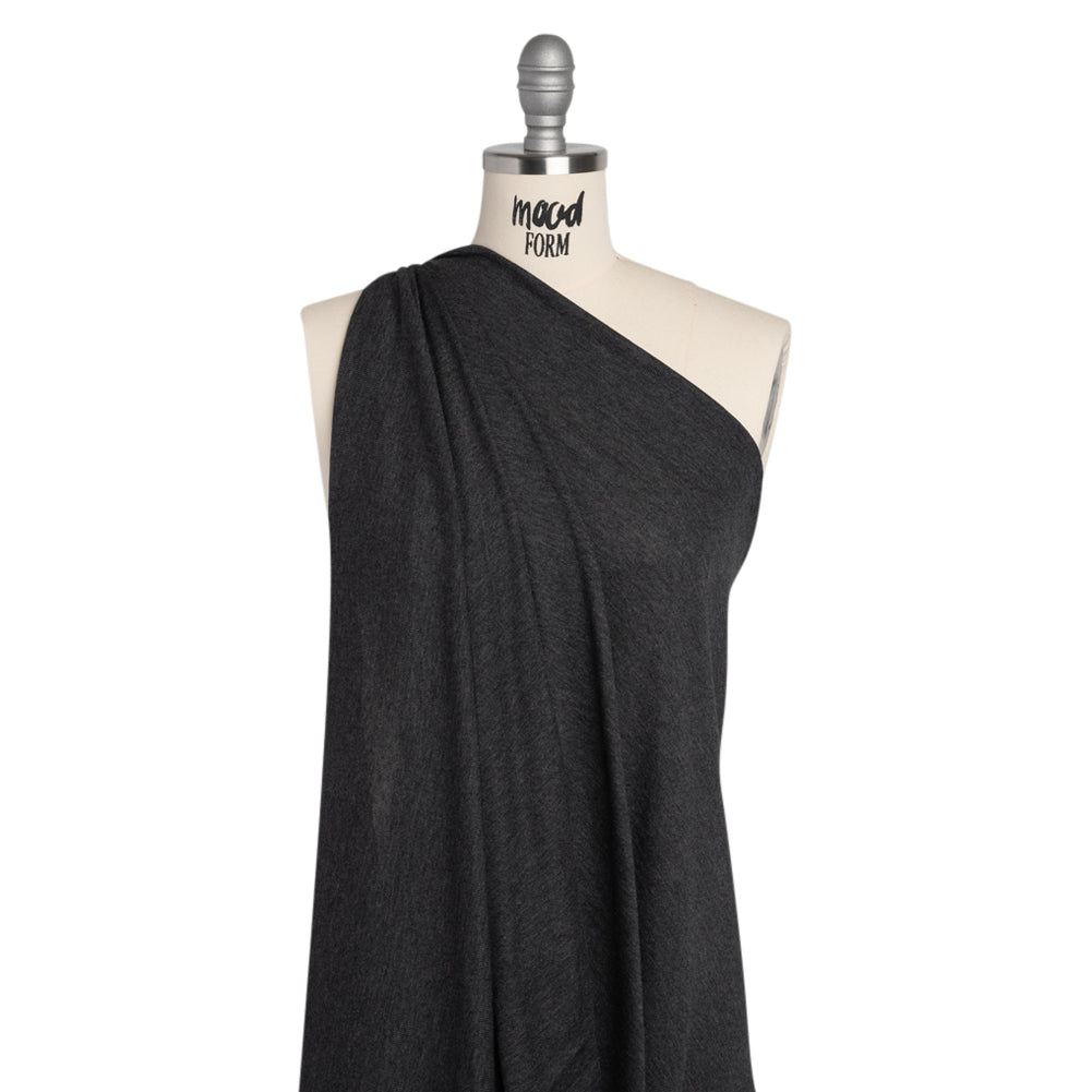 Cotton and Modal 1x1 Rib Knit - Heathered Dark Gray Drape Cotton and Modal 1x1 Rib Knit - Heathered Dark Gray Drape