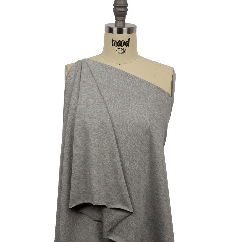 Heathered Light Gray Stretch Rayon French Terry Drape Heathered Light Gray Stretch Rayon French Terry Drape