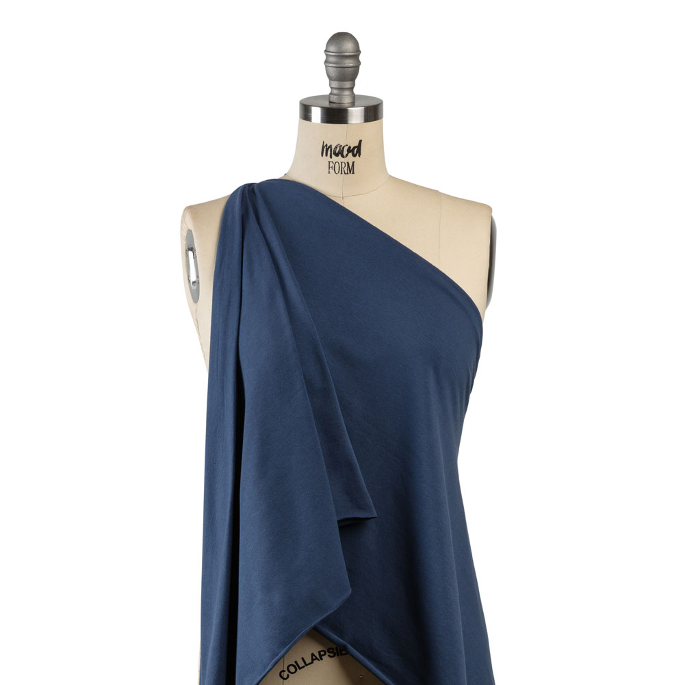 Muted Navy Stretch Cotton Jersey Drape Muted Navy Stretch Cotton Jersey Drape