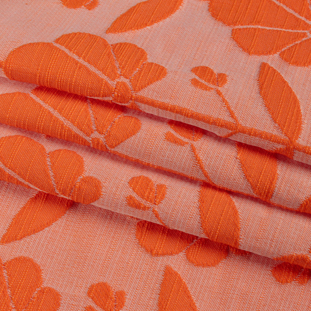 Trina Turk Pale Peach and Orange Retro Floral Rows Slubbed Polyester Jacquard Full Trina Turk Pale Peach and Orange Retro Floral Rows Slubbed Polyester Jacquard Full