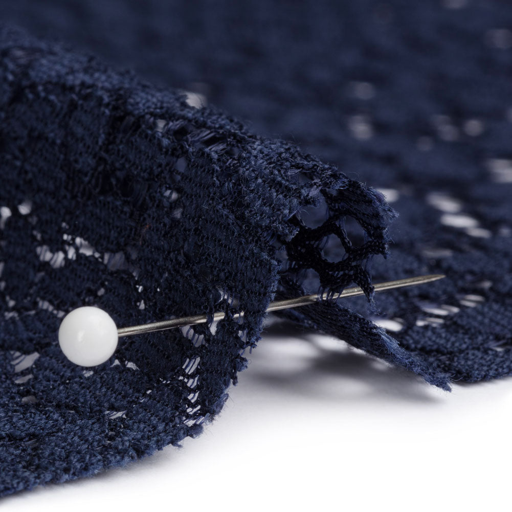 Trina Turk Navy Blue Floral Lace with Finished Scalloped Edges Detail Trina Turk Navy Blue Floral Lace with Finished Scalloped Edges Detail