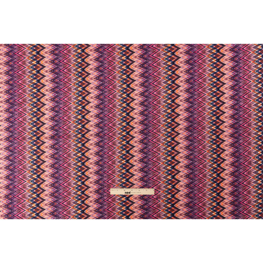 Trina Turk Pink, Navy and Orange Textured Zig Zags Viscose and Polyester Sweater Knit Full Trina Turk Pink, Navy and Orange Textured Zig Zags Viscose and Polyester Sweater Knit Full
