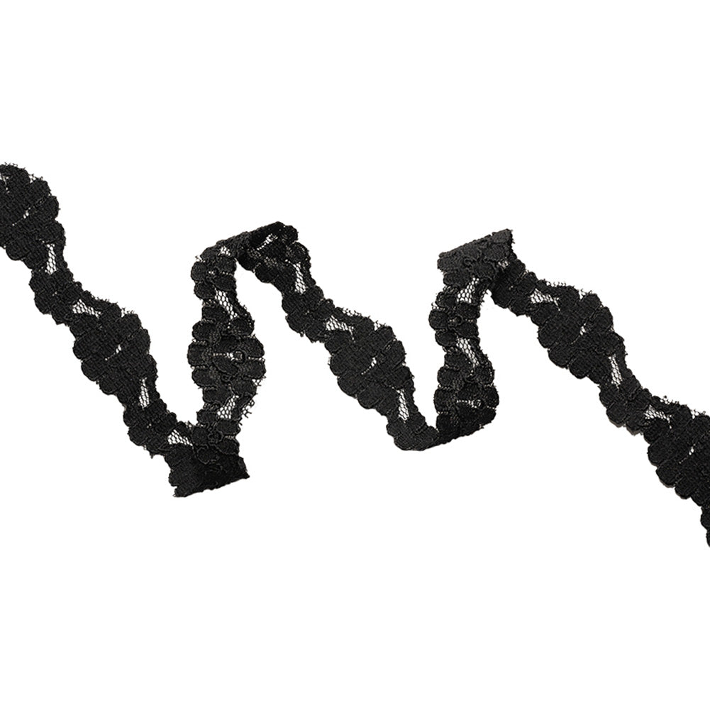 Black Floral Scalloped Corded Lace Trim - 1" Black Floral Scalloped Corded Lace Trim - 1"