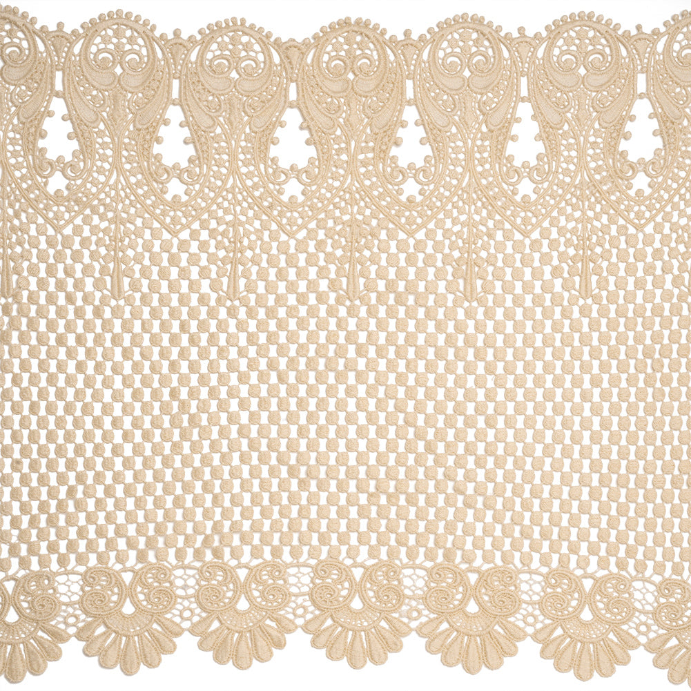 Beige Dots and Fancy Borders Scalloped Cotton Venise Lace Trim - 18" Beige Dots and Fancy Borders Scalloped Cotton Venise Lace Trim - 18"