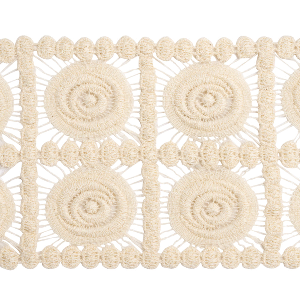 Natural Swirling Circles in Squares Cotton Venise Lace Trim - 4" Folded Natural Swirling Circles in Squares Cotton Venise Lace Trim - 4" Folded