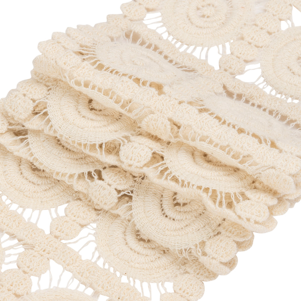 Natural Swirling Circles in Squares Cotton Venise Lace Trim - 4" Detail Natural Swirling Circles in Squares Cotton Venise Lace Trim - 4" Detail