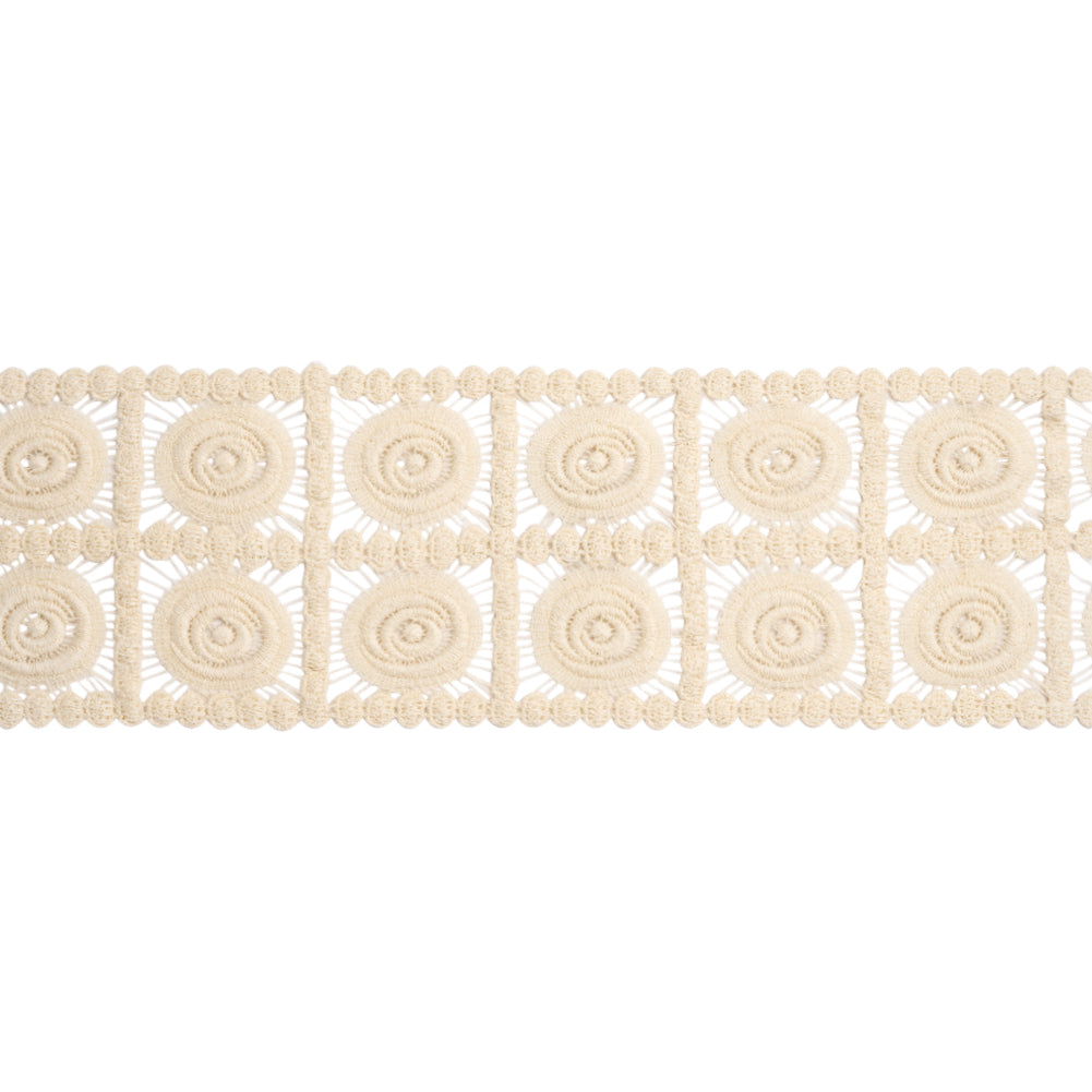 Natural Swirling Circles in Squares Cotton Venise Lace Trim - 4" Natural Swirling Circles in Squares Cotton Venise Lace Trim - 4"