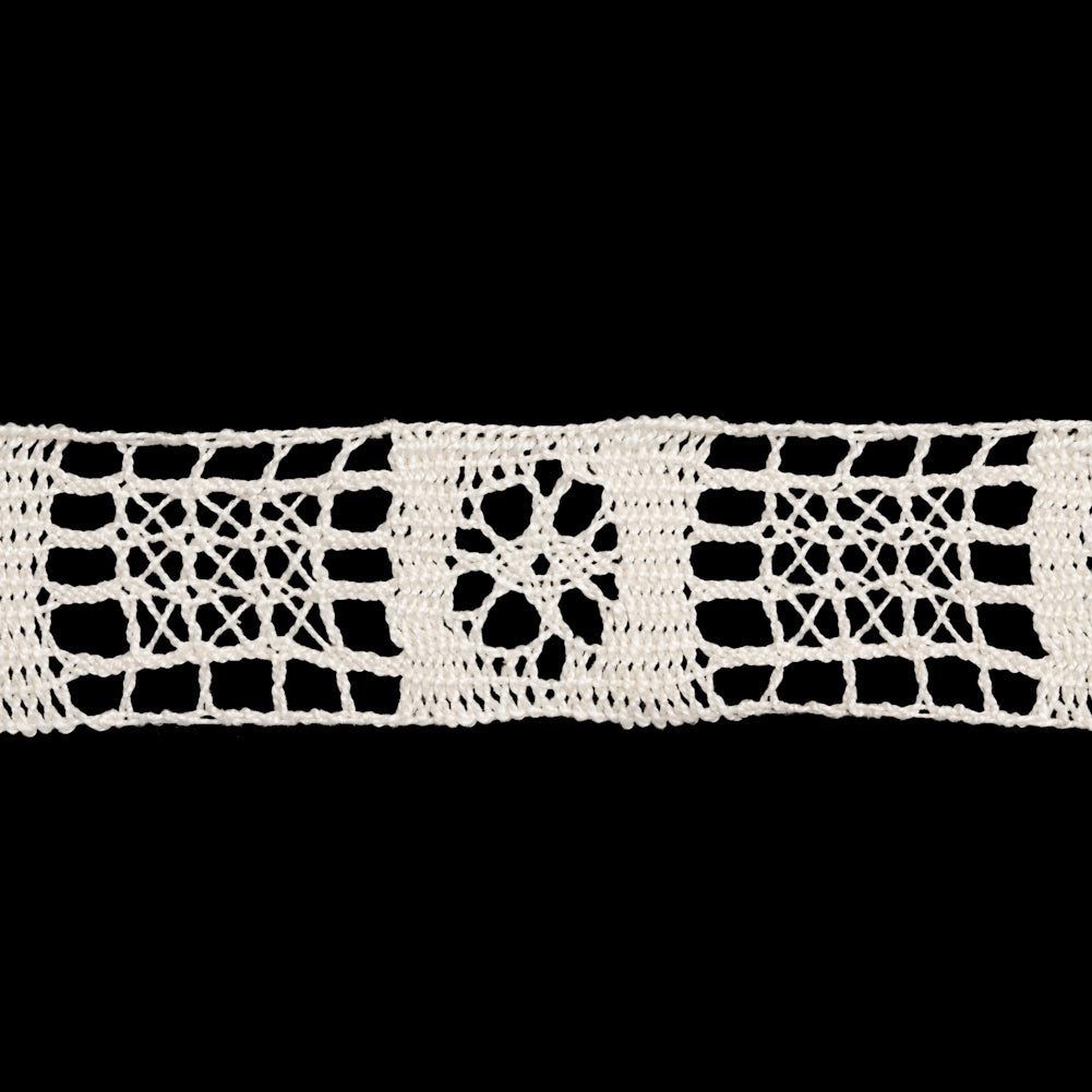 French Off White Flower and Lattice Squares Cotton Cluny Lace Trim - 1.25" Folded French Off White Flower and Lattice Squares Cotton Cluny Lace Trim - 1.25" Folded