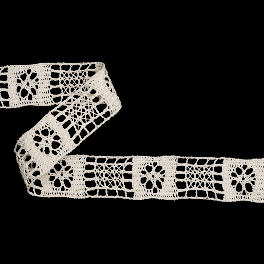 French Off White Flower and Lattice Squares Cotton Cluny Lace Trim - 1.25" French Off White Flower and Lattice Squares Cotton Cluny Lace Trim - 1.25"
