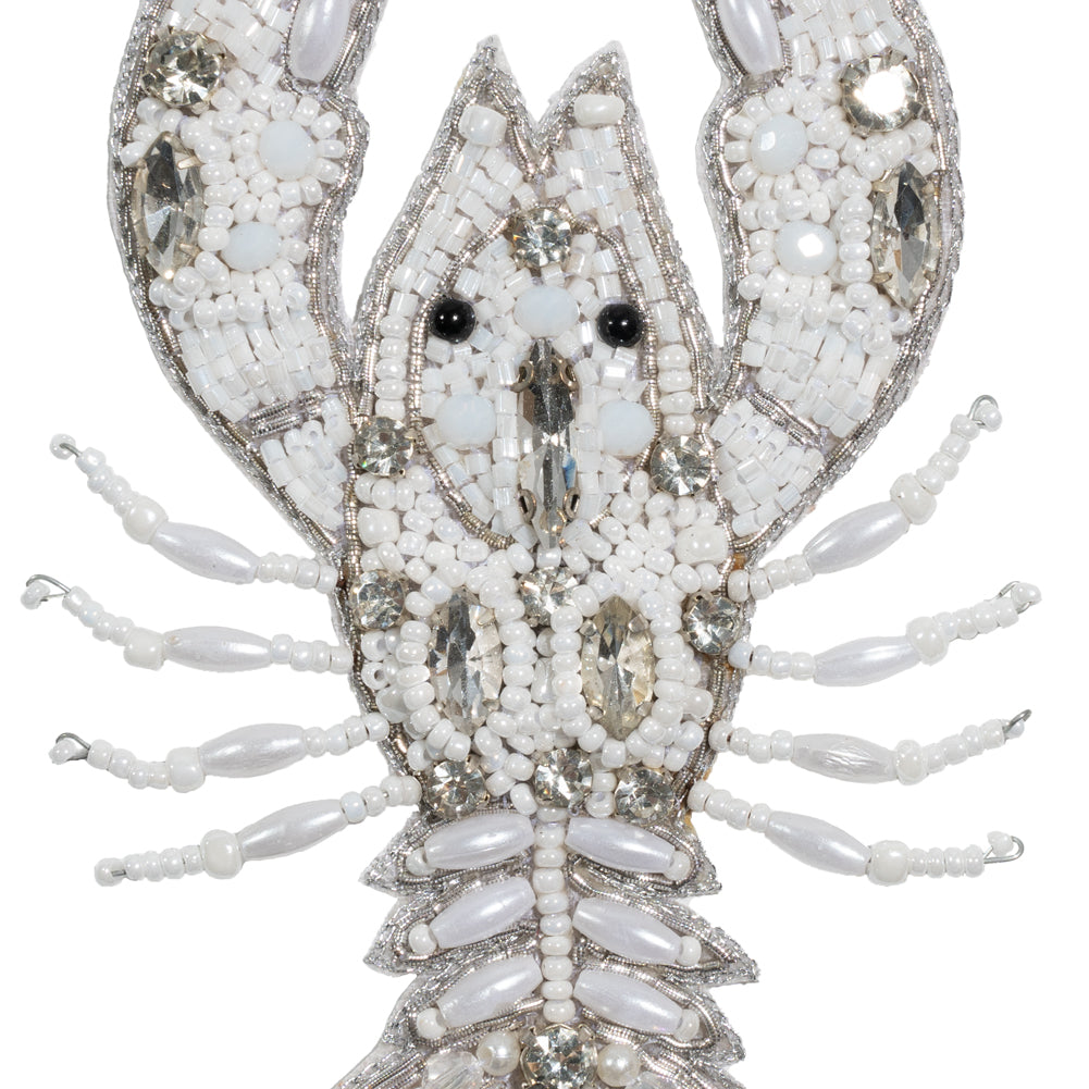 White and Silver Lobster Rhinestone and Glass Beaded Applique - 4.25" x 2.75" Detail White and Silver Lobster Rhinestone and Glass Beaded Applique - 4.25" x 2.75" Detail