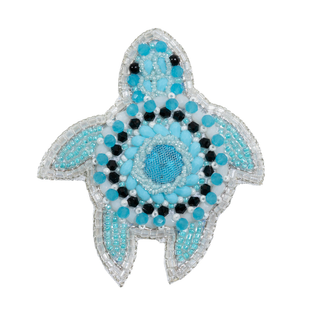 Aqua, White and Silver Little Sea Turtle Rhinestone and Glass Beaded Applique - 3" x 2.75" Aqua, White and Silver Little Sea Turtle Rhinestone and Glass Beaded Applique - 3" x 2.75"