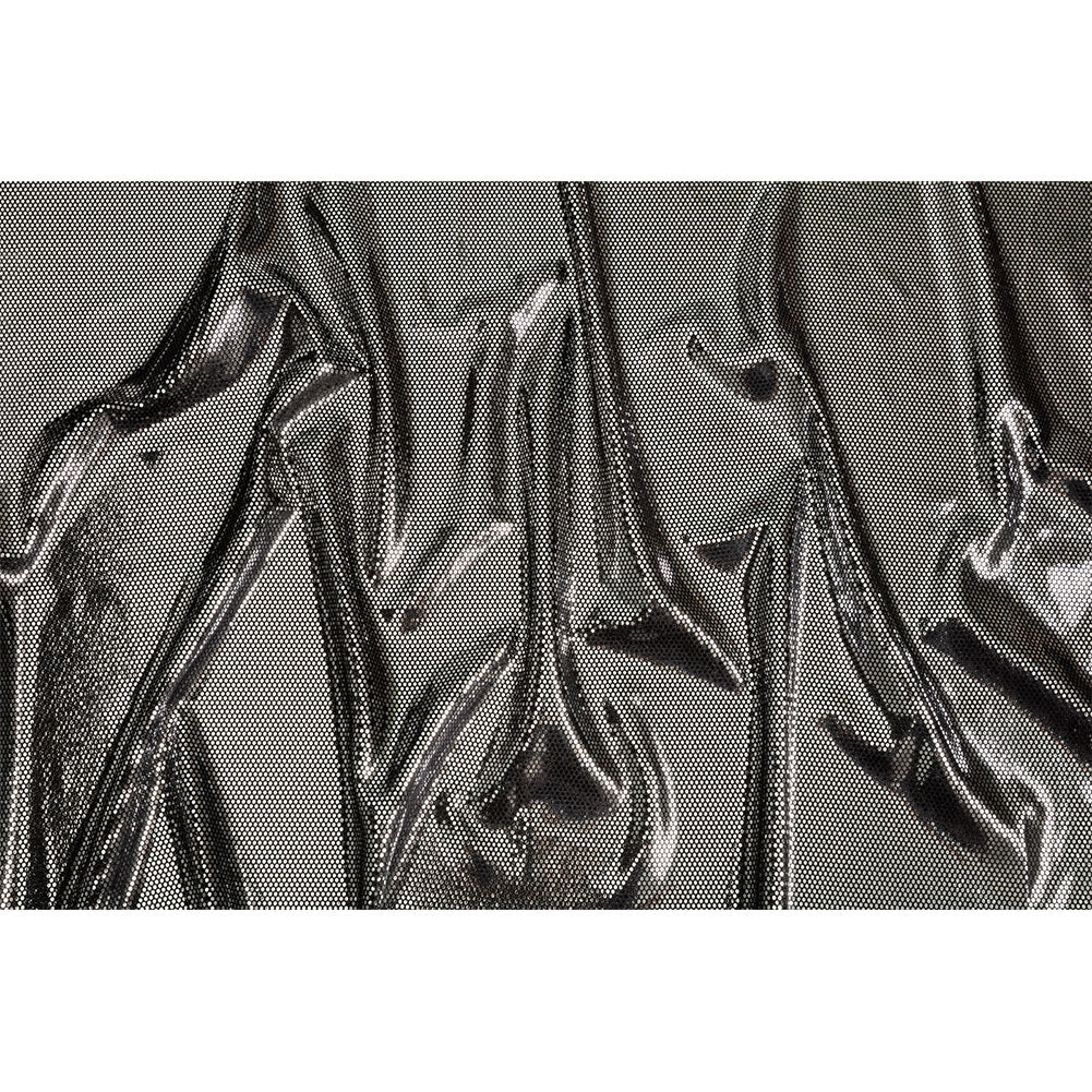 Stretch Polyester Velour with Crystal Foiled Polka Dots - Black and Silver Stretch Polyester Velour with Crystal Foiled Polka Dots - Black and Silver