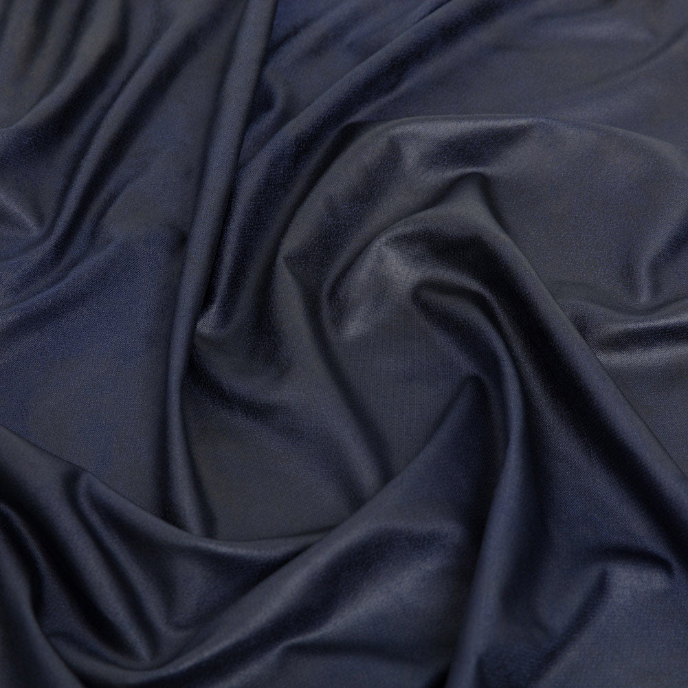 Faux Leather Foil Stretch Polyester Knit - Navy Cloud Textured - Vanessa Collection Faux Leather Foil Stretch Polyester Knit - Navy Cloud Textured - Vanessa Collection