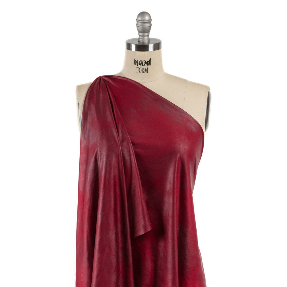 Faux Leather Foil Stretch Polyester Knit - Red Cloud Textured - Vanessa Collection Faux Leather Foil Stretch Polyester Knit - Red Cloud Textured - Vanessa Collection