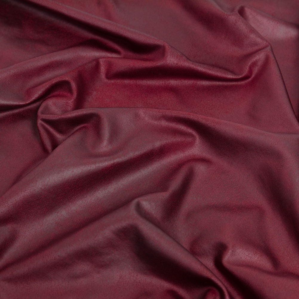 Faux Leather Foil Stretch Polyester Knit - Wine Cloud Textured - Vanessa Collection Faux Leather Foil Stretch Polyester Knit - Wine Cloud Textured - Vanessa Collection