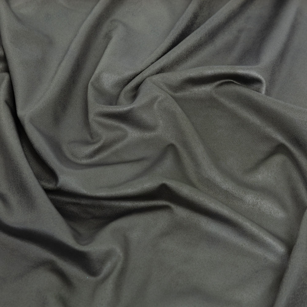 Faux Leather Foil Stretch Polyester Knit - Olive Cloud Textured - Vanessa Collection