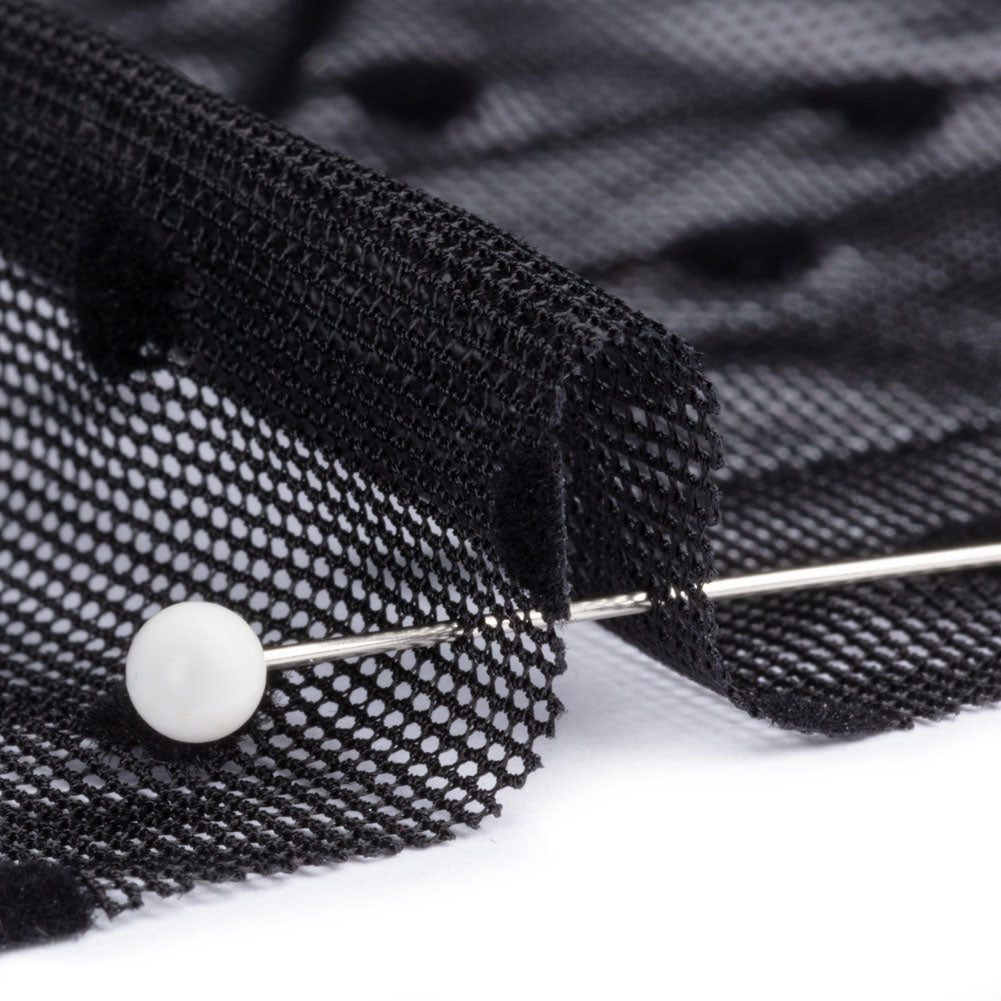 Black Flocked Polka Dots Stretch Nylon Mesh Black Flocked Polka Dots Stretch Nylon Mesh