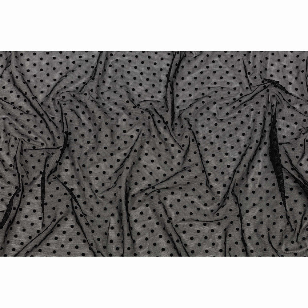 Black Flocked Polka Dots Stretch Nylon Mesh Black Flocked Polka Dots Stretch Nylon Mesh