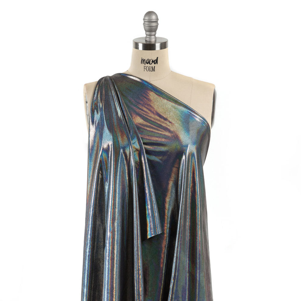 Silver Holographic Foiled Stretch Polyester Jersey - Drape Silver Holographic Foiled Stretch Polyester Jersey - Drape