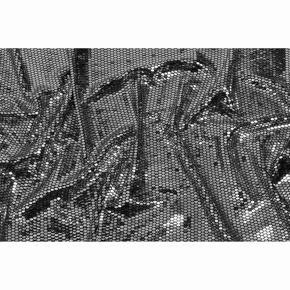 Black and Silver Hexagons Foiled Stretch Nylon Knit - Full Black and Silver Hexagons Foiled Stretch Nylon Knit - Full