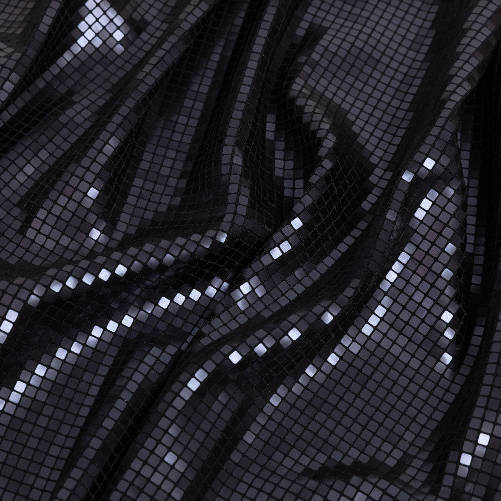 Squares Foiled Stretch Polyester Knit - Charcoal and Metallic Black - Heidi Collection Squares Foiled Stretch Polyester Knit - Charcoal and Metallic Black - Heidi Collection