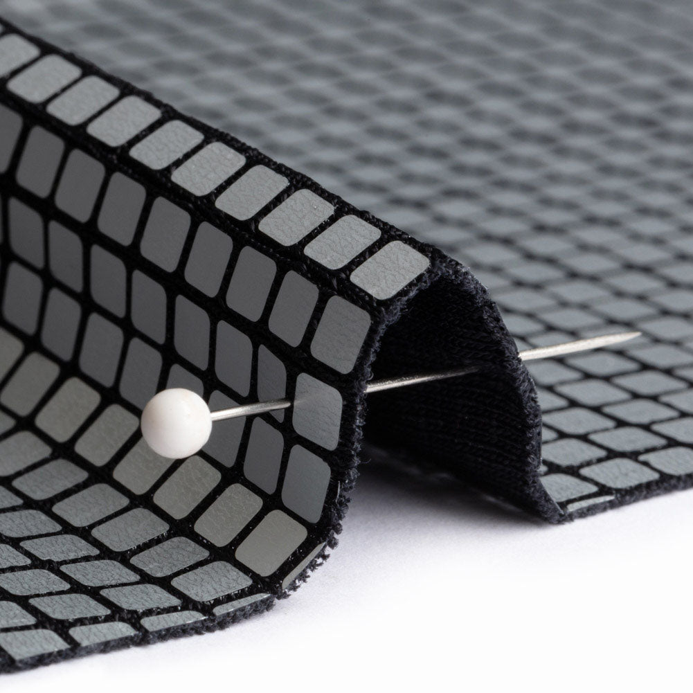 Squares Foiled Stretch Polyester Knit - Silver and Metallic Black - Heidi Collection - Folded Squares Foiled Stretch Polyester Knit - Silver and Metallic Black - Heidi Collection - Folded