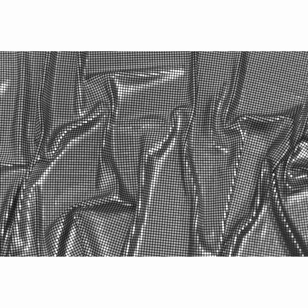 Squares Foiled Stretch Polyester Knit - Silver and Metallic Black - Heidi Collection - Full Squares Foiled Stretch Polyester Knit - Silver and Metallic Black - Heidi Collection - Full