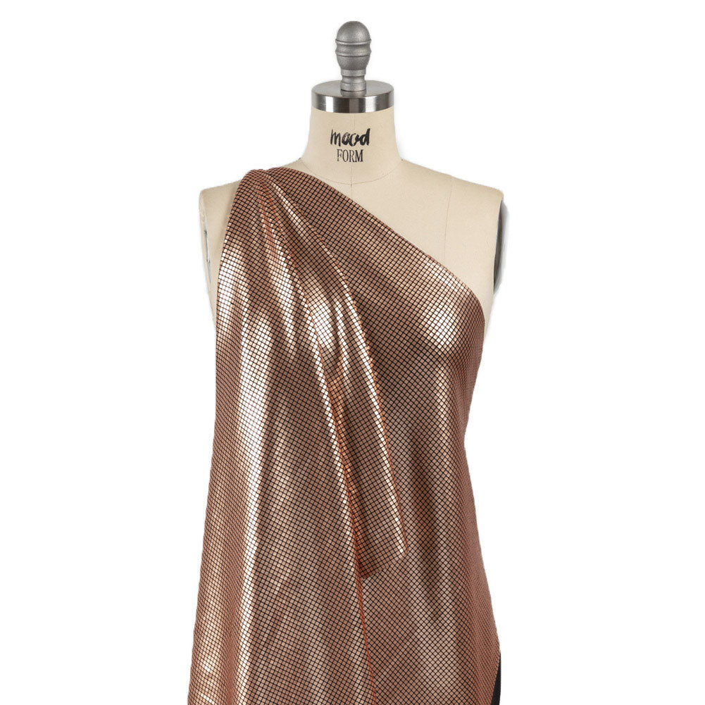 Squares Foiled Stretch Polyester Knit - Gold and Metallic Black - Heidi Collection - Drape Squares Foiled Stretch Polyester Knit - Gold and Metallic Black - Heidi Collection - Drape