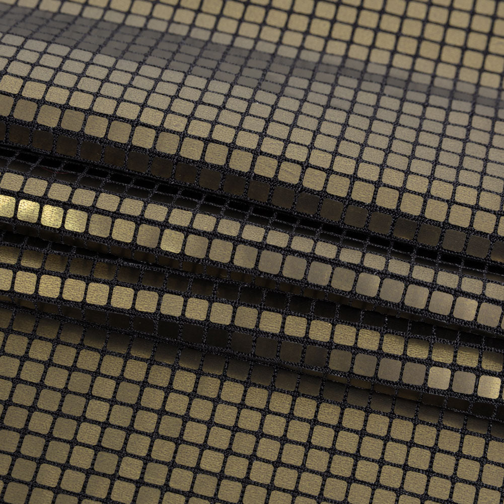 Squares Foiled Stretch Polyester Knit - Olive and Metallic Black - Heidi Collection - Folded Squares Foiled Stretch Polyester Knit - Olive and Metallic Black - Heidi Collection - Folded