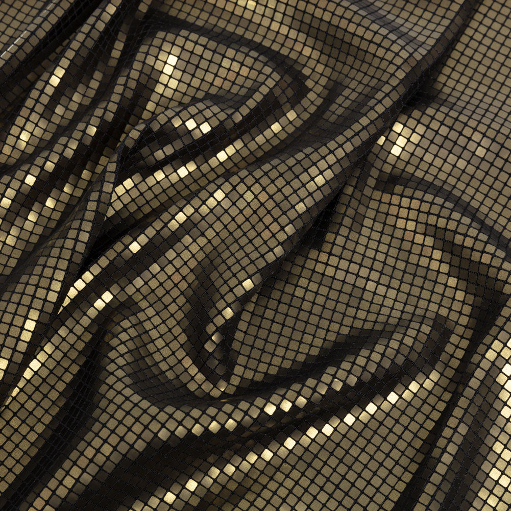 Squares Foiled Stretch Polyester Knit - Olive and Metallic Black - Heidi Collection Squares Foiled Stretch Polyester Knit - Olive and Metallic Black - Heidi Collection