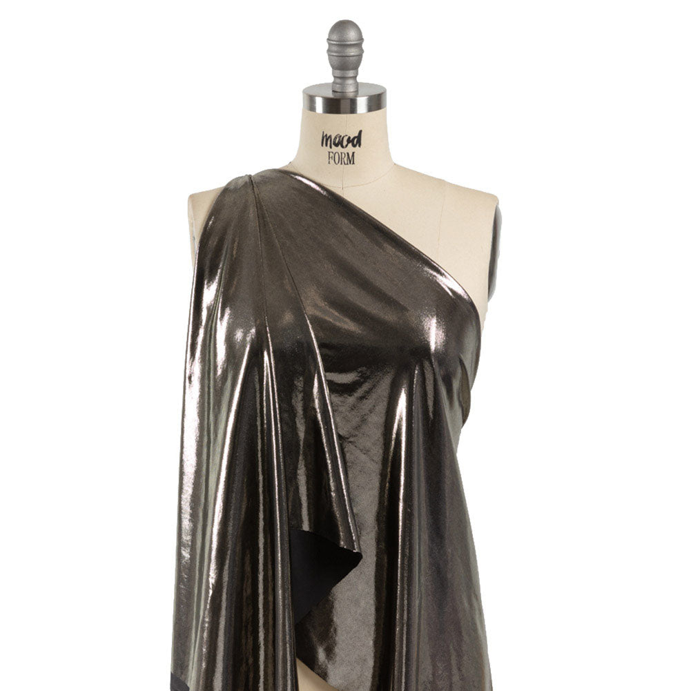White Gold Tiny Dots Foiled Stretch Polyester Jersey Drape White Gold Tiny Dots Foiled Stretch Polyester Jersey Drape
