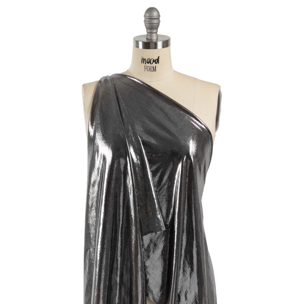 Silver Tiny Dots Foiled Stretch Polyester Jersey Drape Silver Tiny Dots Foiled Stretch Polyester Jersey Drape