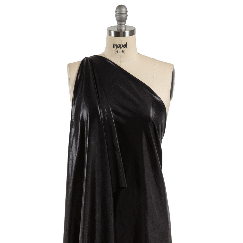 Black Tiny Dots Foiled Stretch Polyester Jersey Drape Black Tiny Dots Foiled Stretch Polyester Jersey Drape