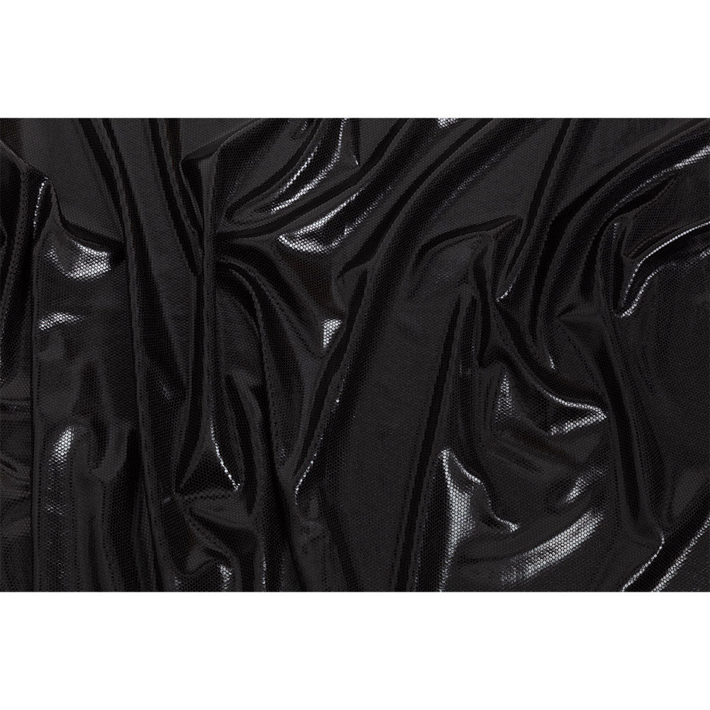 Black Dense Polka Dots Foiled Stretch Polyester Knit - Full Black Dense Polka Dots Foiled Stretch Polyester Knit - Full