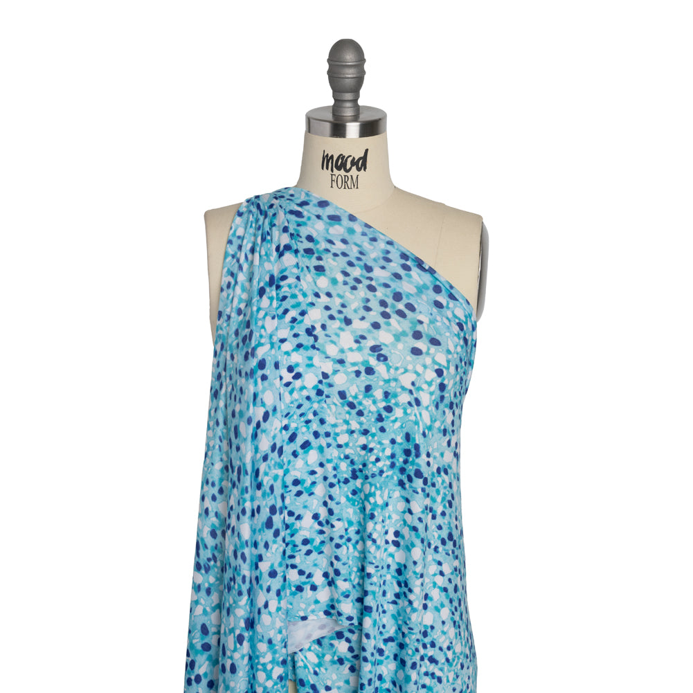 Stretch Rayon Jersey - Aqua and Cobalt Blue Spotted Drape Stretch Rayon Jersey - Aqua and Cobalt Blue Spotted Drape