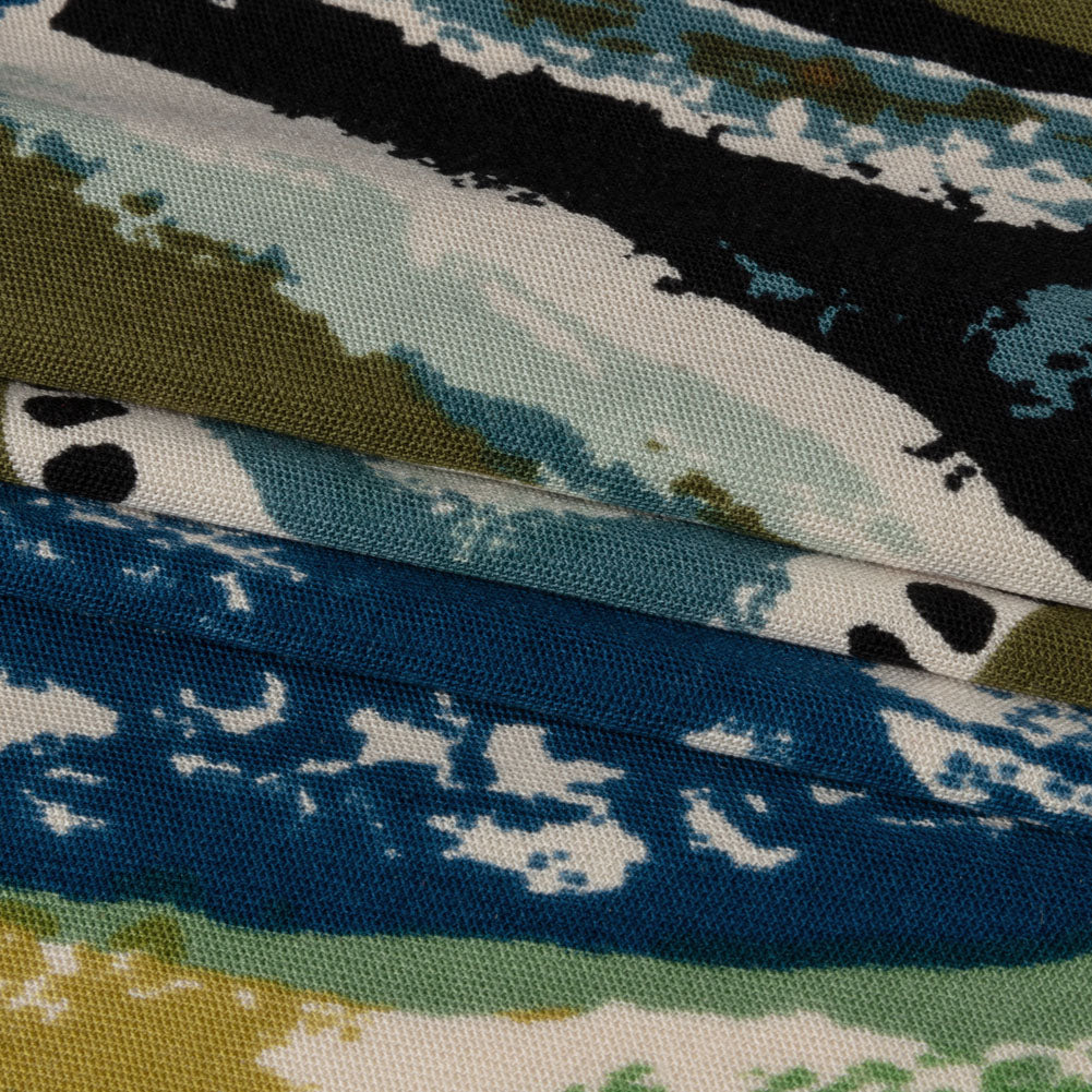 Blue, Olive and Black Abstract Maps Silk Jersey Full Blue, Olive and Black Abstract Maps Silk Jersey Full