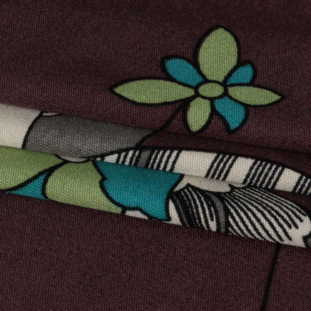 Chocolate, Teal and Cream Floral Silk Jersey Full Chocolate, Teal and Cream Floral Silk Jersey Full