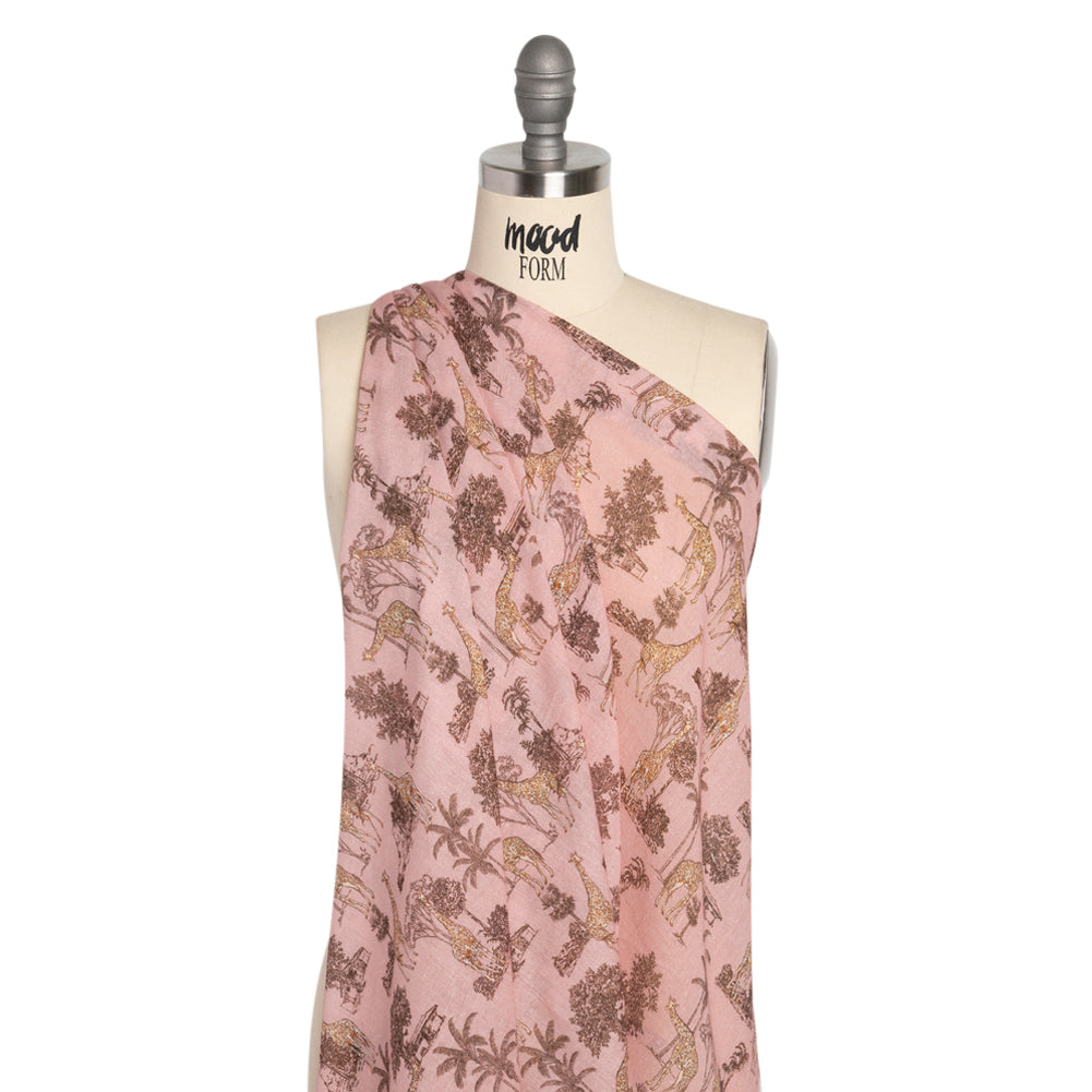 Cotton Gauze - Pink Giraffes and Palm Trees - Mood Exclusive Nairobi Neighbors Print Drape Cotton Gauze - Pink Giraffes and Palm Trees - Mood Exclusive Nairobi Neighbors Print Drape